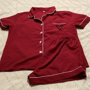 Women’s Red Pajama Set with Heart Design
